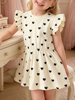 Children's Heart Print Ruffle Sleeve Dress