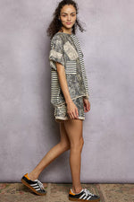 POL Drawstring Striped Shorts with Paisley and Crochet Patch Details