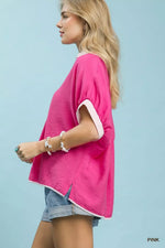 Umgee Oversized Contrast Stripe Trim Top