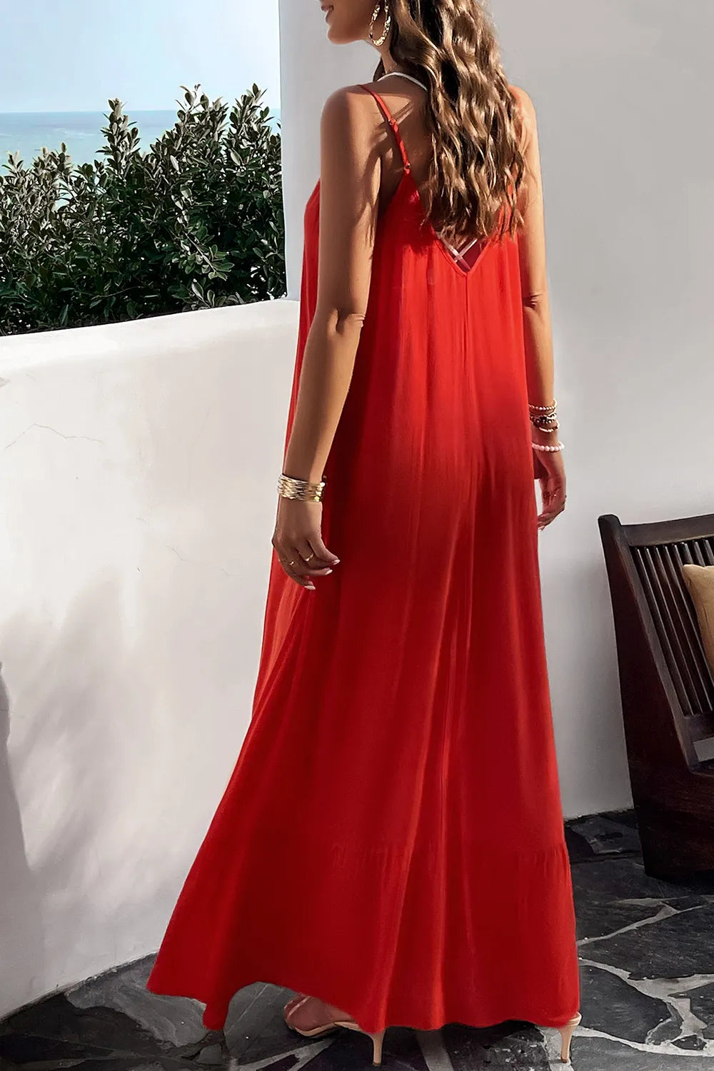 Devine Backless Maxi Cami Dress with Pockets - Ladyez