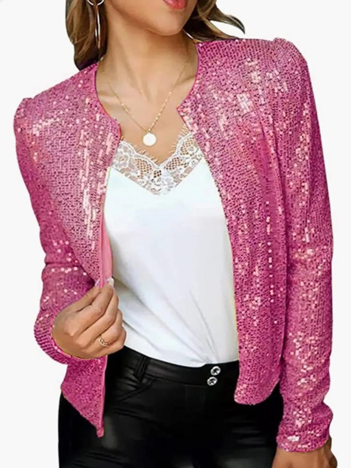 Full Size Sequin Long Sleeve Jacket Plus Size