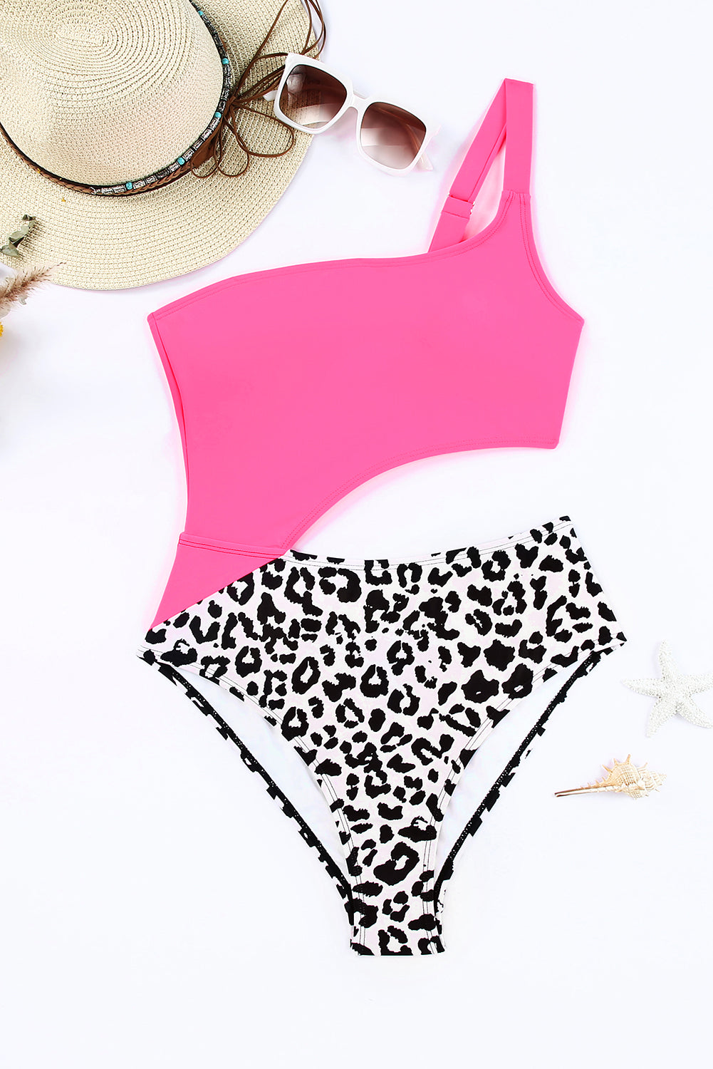 Leopard Cutout One-Shoulder One-Piece Swimsuit - Ladyez