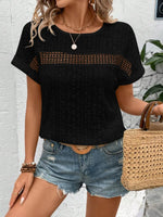 Eyelet Round Neck Short Sleeve Top