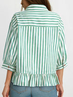 Striped Ruffle Hem Button-Down Shirt