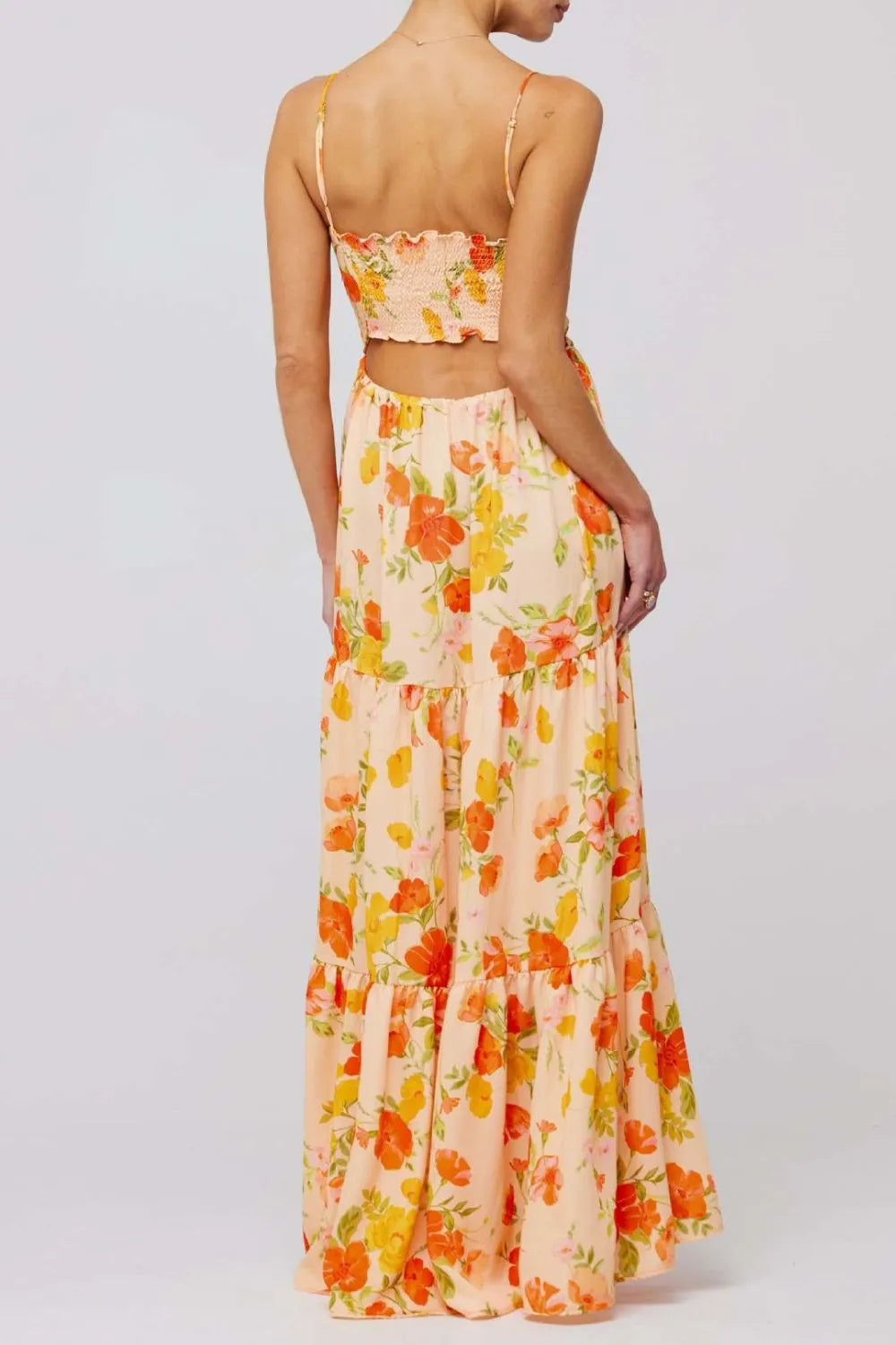 Floral Print Tie Front Tiered Maxi Dress - Ladyez