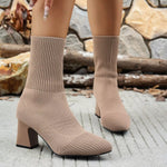 Point Toe Knit Sock Boots with Block Heels
