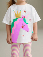 Children's Unicorn Graphic Tee and Striped Pants Set