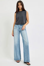 RISEN Full Size Mid Rise Wide Jeans with Front Patch Pocket Plus Size - Ladyez