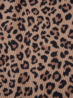 Ribbed Leopard Print Contrast Collar Zip Hoodie