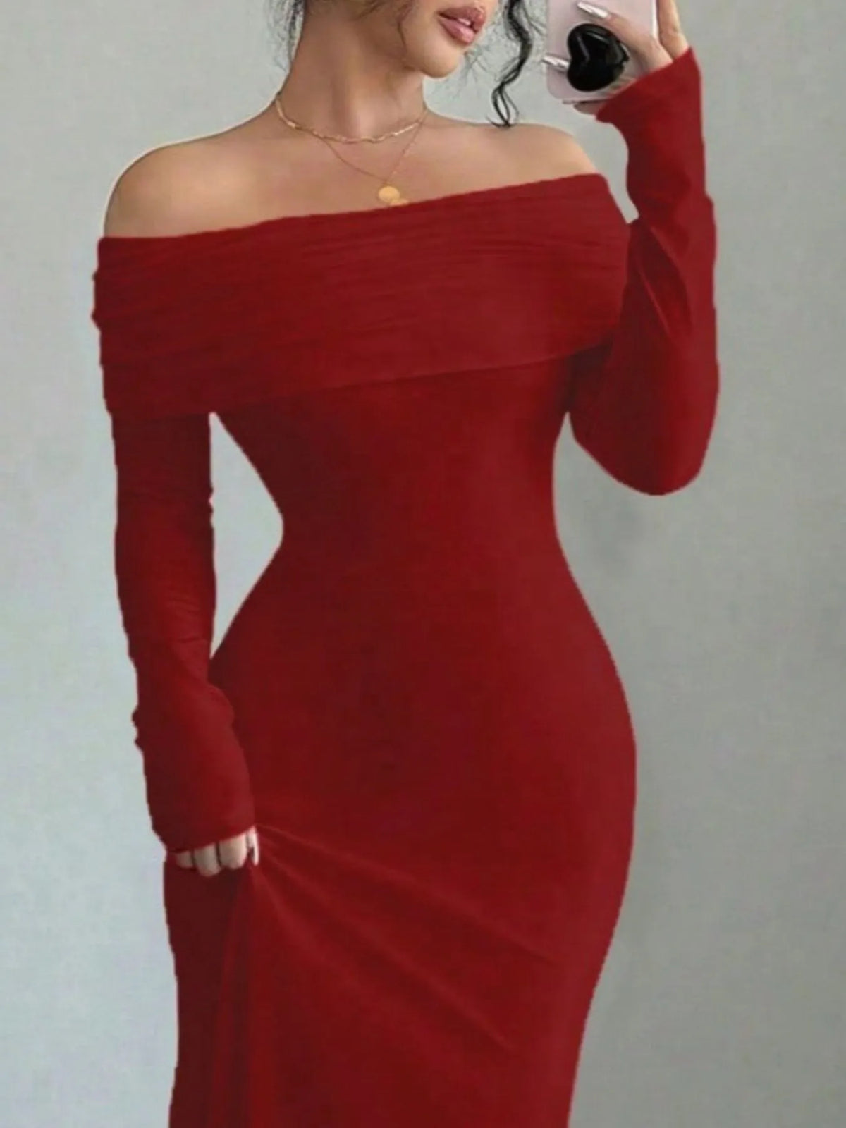 Off-Shoulder Long Sleeve Bodycon Maxi Dress - Ladyez