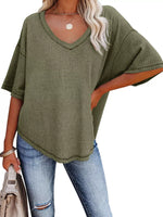 Waffle Knit V-Neck Short Sleeve T-Shirt