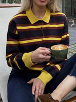 Striped Polo Collar Knit Sweater