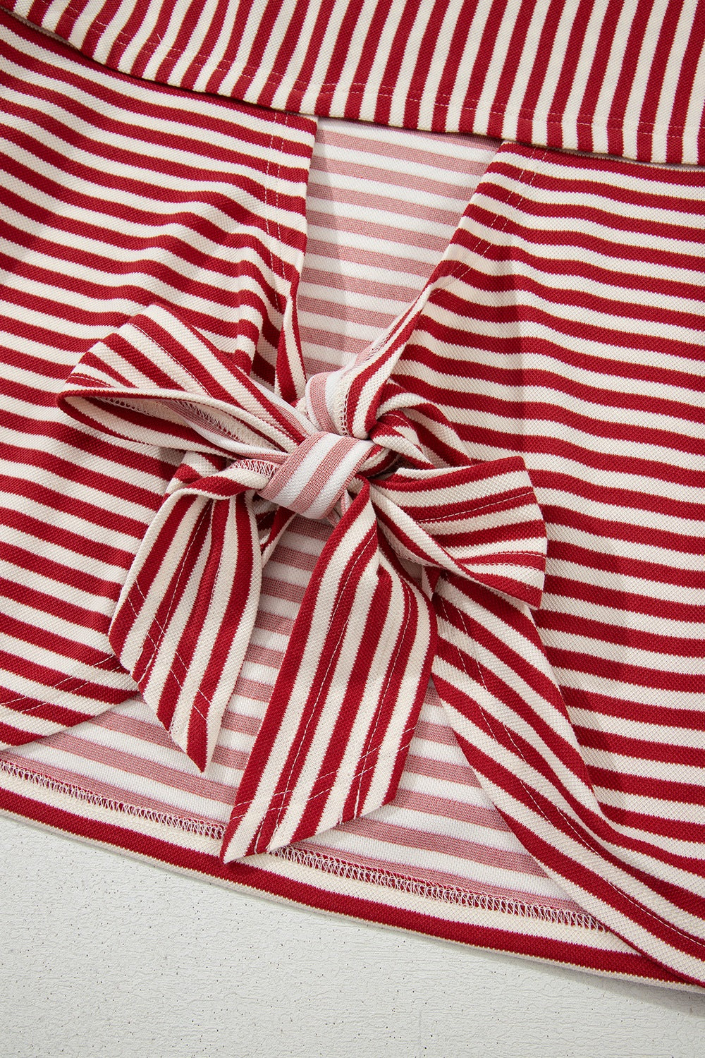 Stripe Bow Decor Cutout Drop Shoulder Top - Ladyez