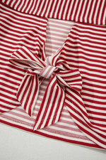 Stripe Bow Decor Cutout Drop Shoulder Top - Ladyez