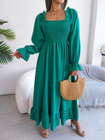 Smocked Square Neck Flounce Sleeve Dress - Ladyez