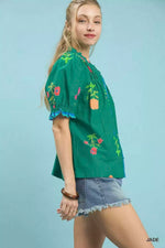 Umgee Petal Parade Print Button-Down Blouse