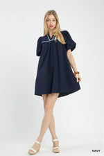 Umgee Puff Sleeve Textured Babydoll Dress