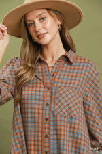 Umgee Plaid Button Down Oversized Shirt Dress