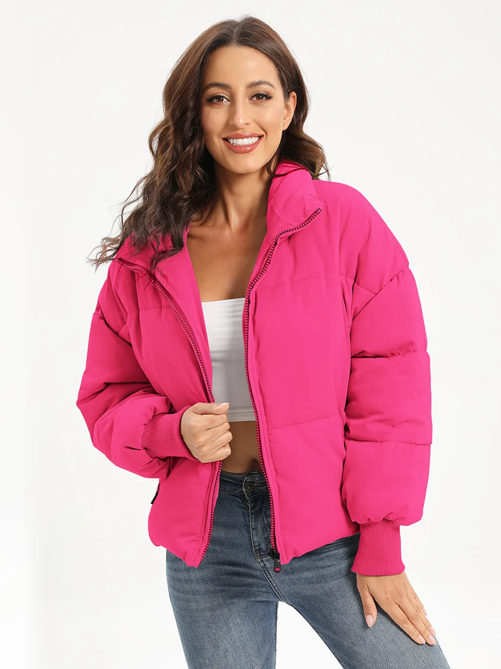 Zip Up Turtleneck Long Sleeve Puffer Jacket
