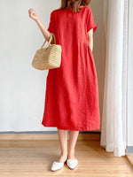 Full Size Casual Round Neck Midi Dress Plus Size - Ladyez