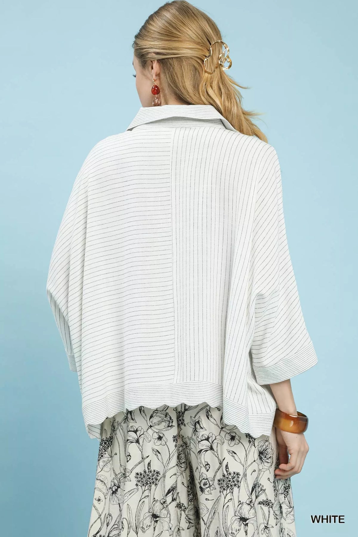 Umgee Oversized Striped Button-Down Shirt