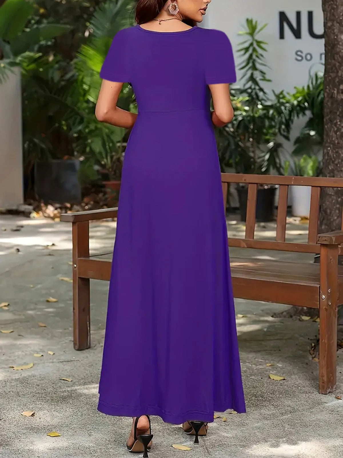 Full Size Round Neck Short Sleeve A-Line Maxi Dress Plus Size - Ladyez