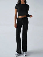 Round Neck Short Sleeve Top and Pants Set