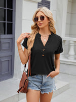 Florira Notched Short Sleeve T-Shirt - Ladyez