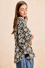BiBi Floral Jacquard Short Dolman Sleeves Shirt