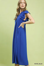 Umgee Ruffle Sleeve V-Neck Midi Dress