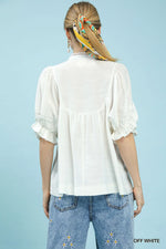 Umgee Smocked Yoke Blouse with Ruffle Sleeves