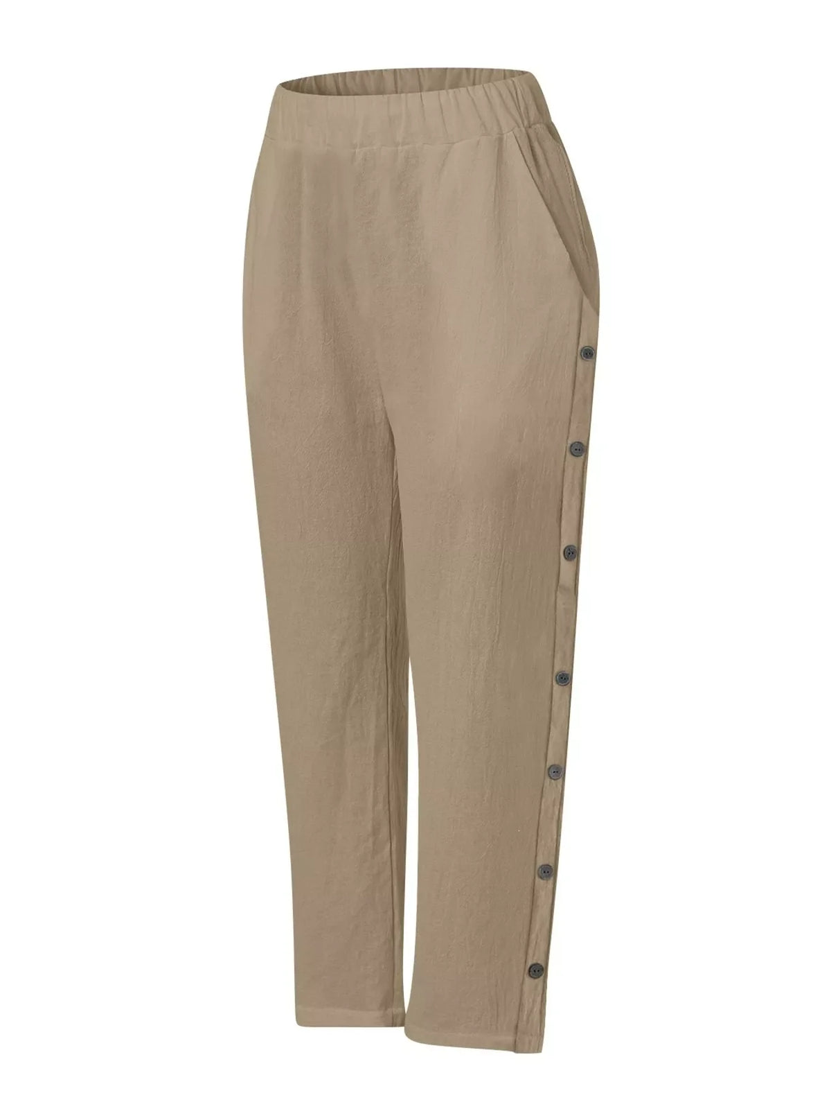 Full Size Side Button Decor Pants Plus Size