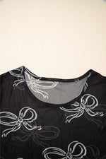 Bow Mesh Round Neck Short Sleeve T-Shirt