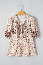 Boho Floral Print Half Placket Short Sleeve Loose Blouse
