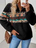 Quarter Zip Geometric Long Sleeve Sweatshirt