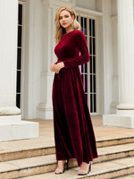 Tie Front Round Neck Long Sleeve Maxi Dress - Ladyez