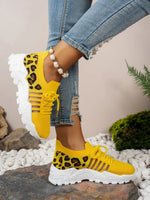 Cutout Leopard Lace Up Mesh Athletic - Ladyez