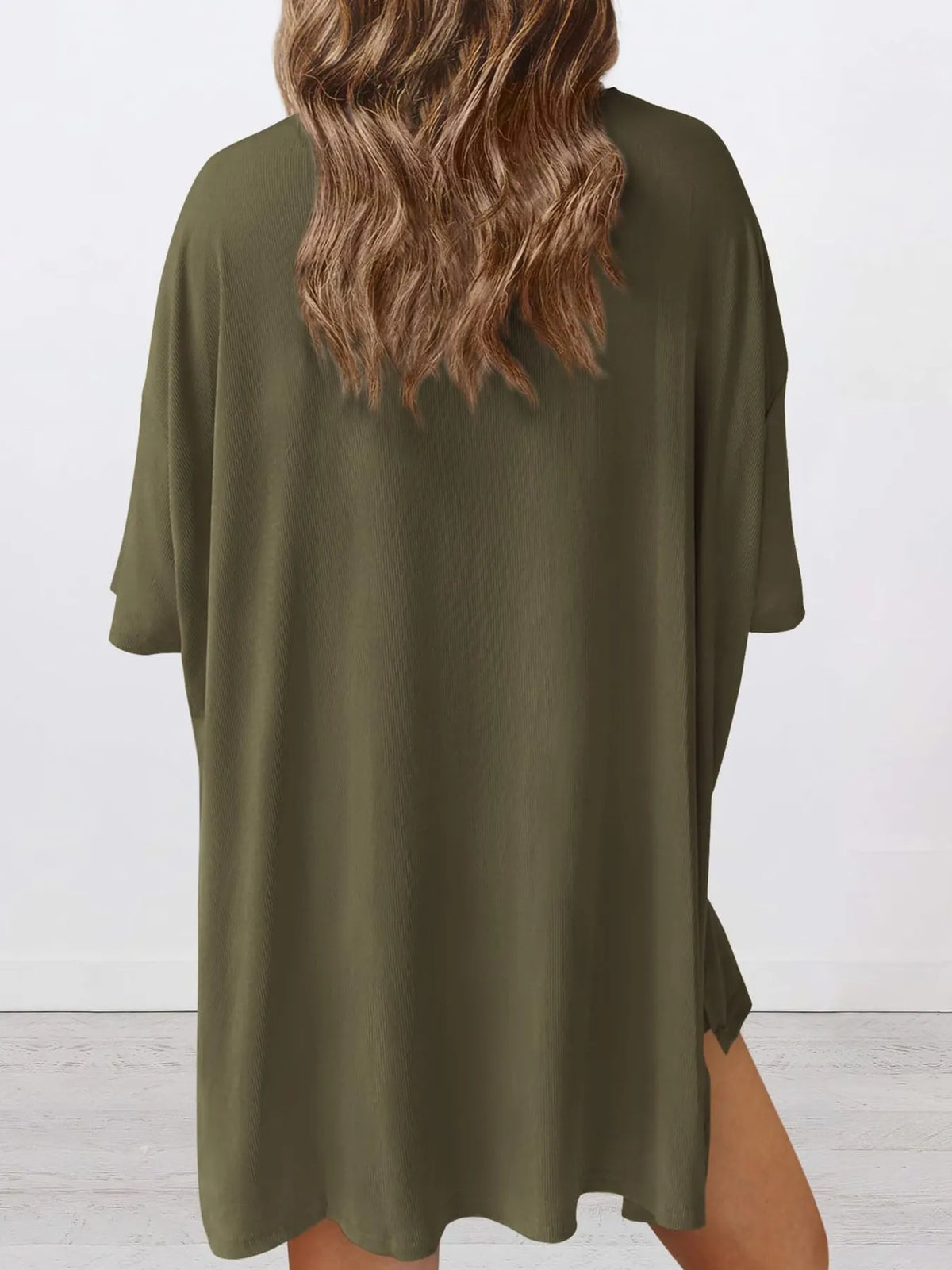 Full Size Oversized Slit Round Neck Top and Shorts Lounge Set Plus Size - Ladyez