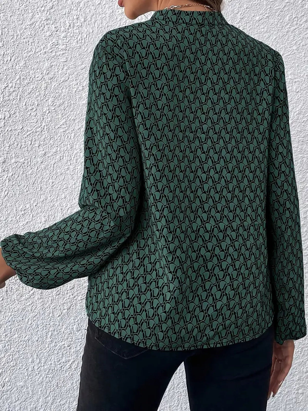 Printed Notched Balloon Sleeve Blouse