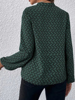 Printed Notched Balloon Sleeve Blouse