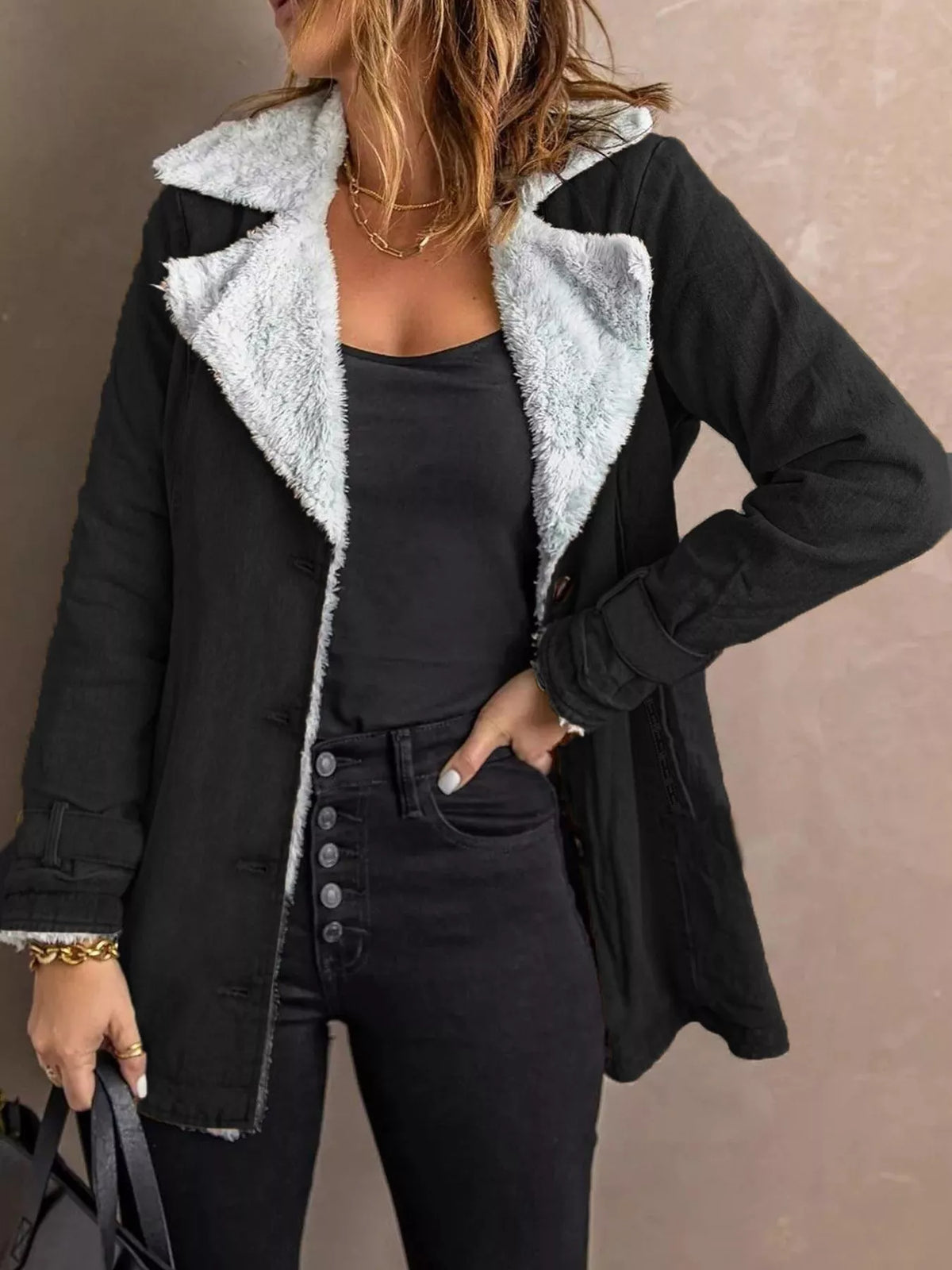 Full Size Sherpa Lined Button Up Outerwear Plus Size