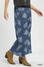 Umgee Denim Paisley Wide-Leg Pants