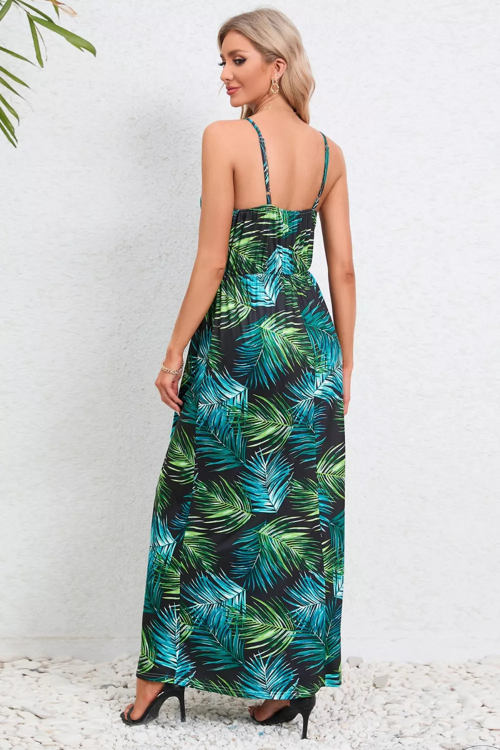 Printed Surplice Maxi Cami Dress - Ladyez