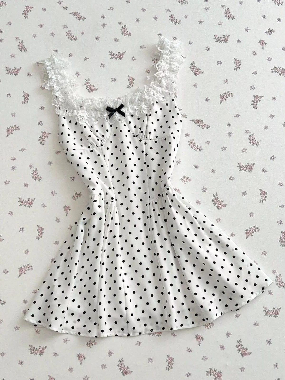 Polka Dot Lace Trim Mini Dress