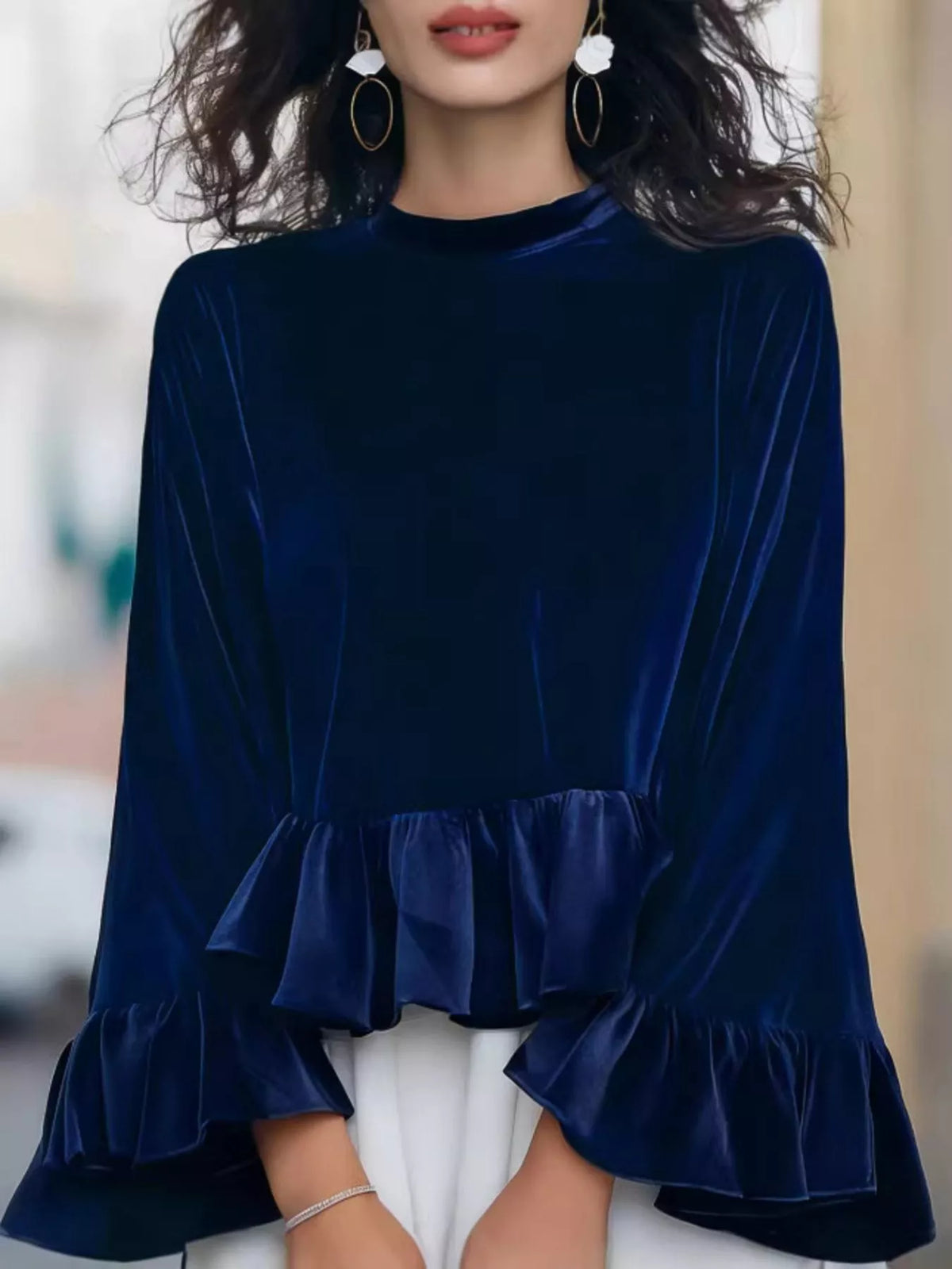 Velvet Ruffle Hem Blouse