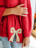 Floral Bow Patched Exposed Seam Patchwork Slit Baggy Sweatshirt