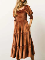 Smocked Half Sleeve Tiered Midi Dress - Ladyez