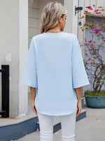 V-Neck Lace Trim Blouse - Ladyez