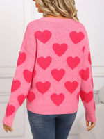 Valentine's Day Heart Pattern Round Neck Sweater