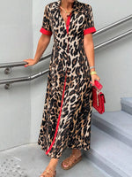 Leopard Print Button-Down Dress with Contrast Trim